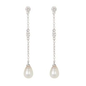 Adornia white rhodium plated Swarovski crystal accented Pearl Chain Earrings